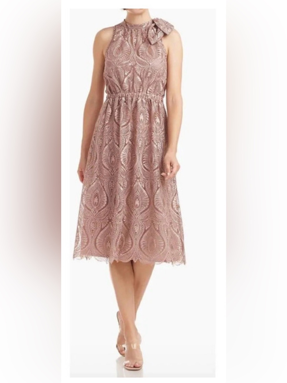 JS Collections Womens Dress Size : 12
Champagne Crochet High Neck. So Beautiful